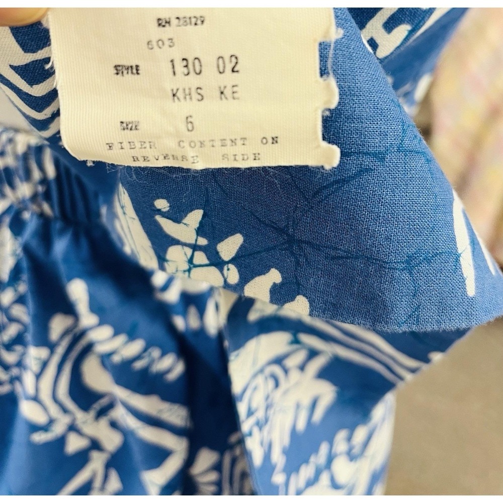 VTG Malia 6 Blue Floral Cotton Hawaiian Halter Dress Luau 60s 70s Tropical Beach - Picture 5 of 6